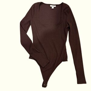 Bar III Chocolate Ribbed Bodysuit